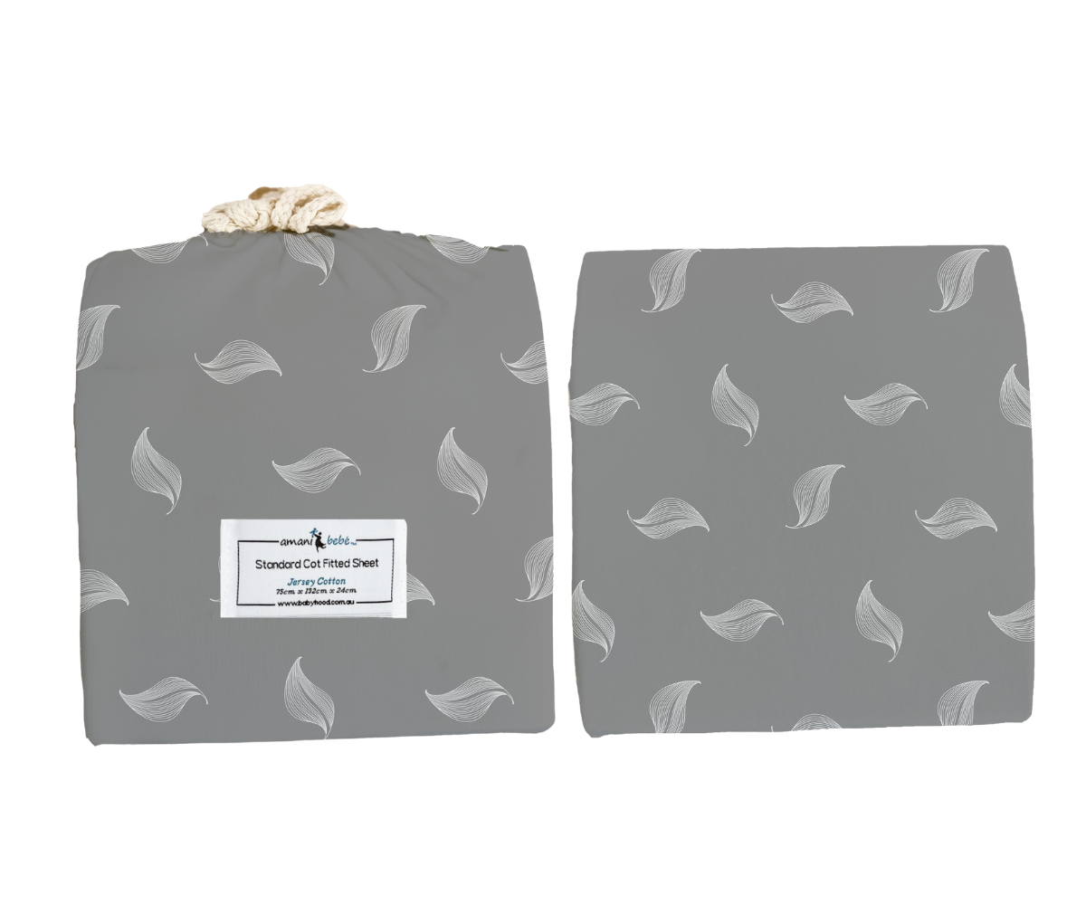 Amani Bebe Organic Standard Fitted Sheet - White Leaf