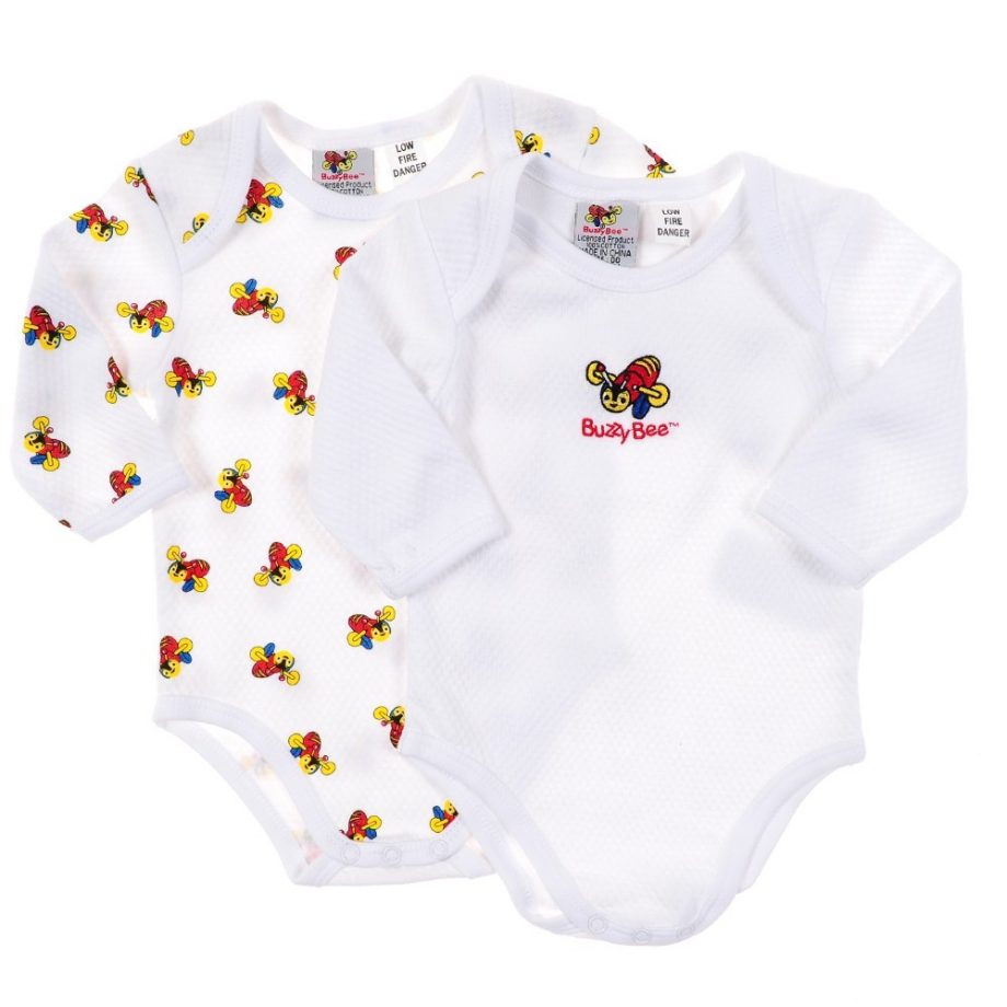 Buzzy Bee Infants 100% Cotton Knitted L/S Bodysuit 2pk