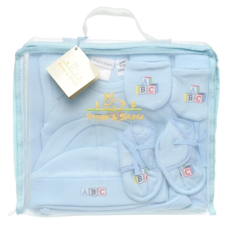 Poppy & Hydes Infants Knitted Blanket, Bodysuit, Hat, Mittens & Shoes 5 Pk