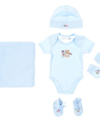 Poppy & Hydes Infants Knitted Blanket, Bodysuit, Hat, Mittens & Shoes 5 Pk