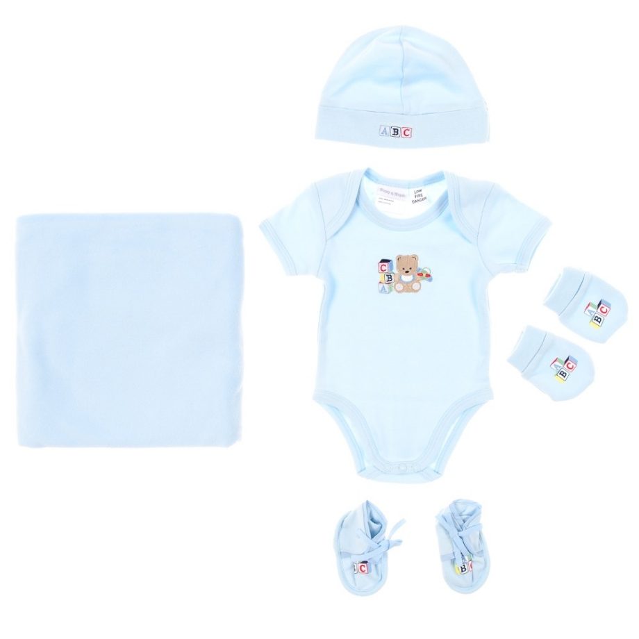 Poppy & Hydes Infants Knitted Blanket, Bodysuit, Hat, Mittens & Shoes 5 Pk