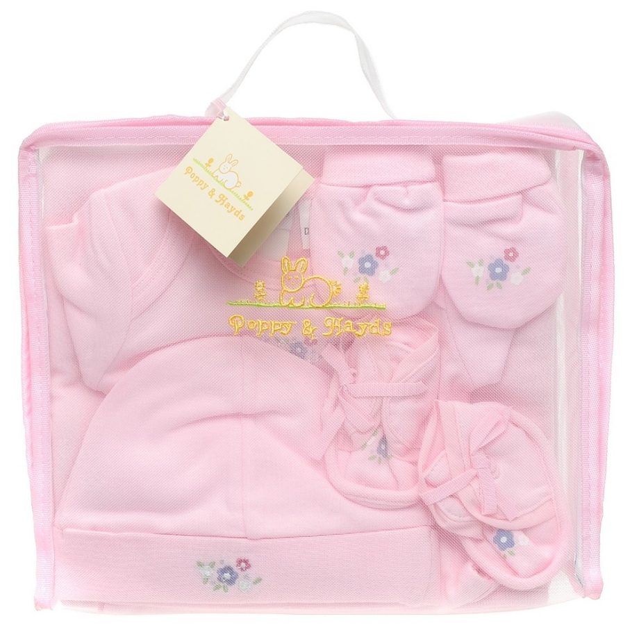 Poppy & Hydes Infants Knitted Blanket, Bodysuit, Hat, Mittens & Shoes 5 Pk