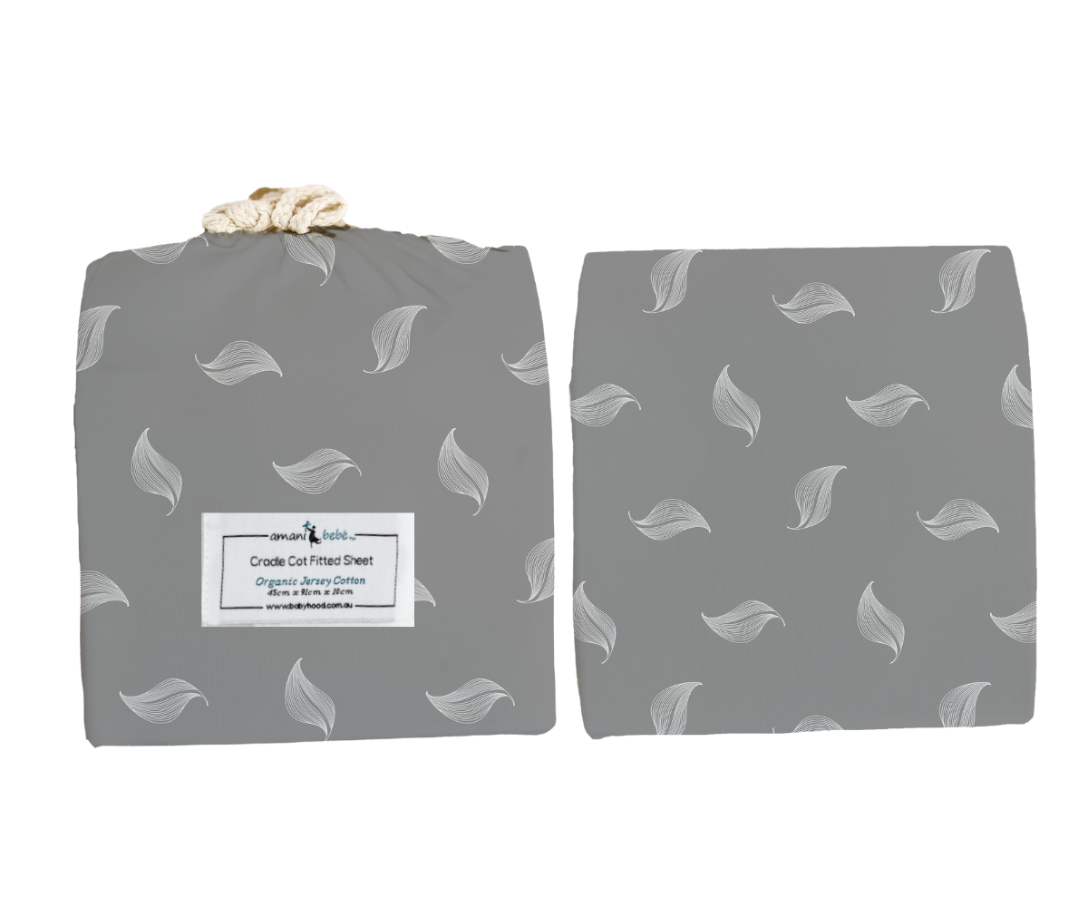 Amani Bebe Organic Jersey Cotton Cradle Fitted Sheet - White Leaf