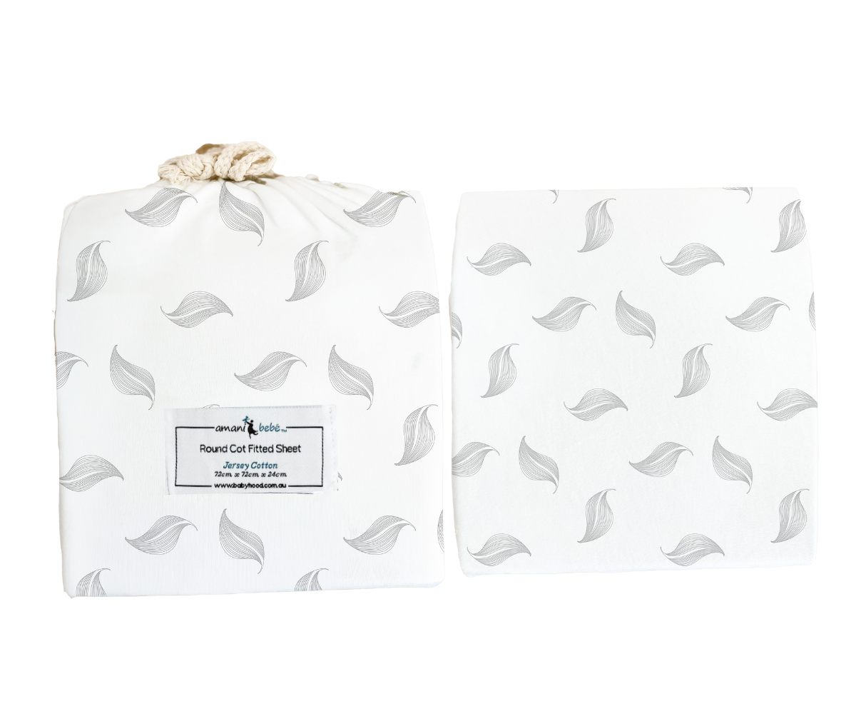 Amani Bebe Organic Round Fitted Sheet - Grey Leaf