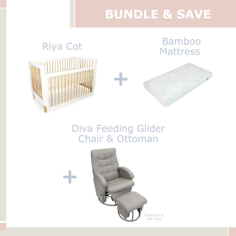 Riya Cot Bundle & Save - Diva Ice Grey - Bamboo Mattress
