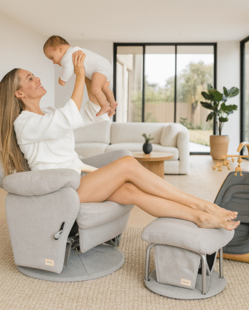 Vogue Feeding Glider Chair & Ottoman Steel Grey Fabric