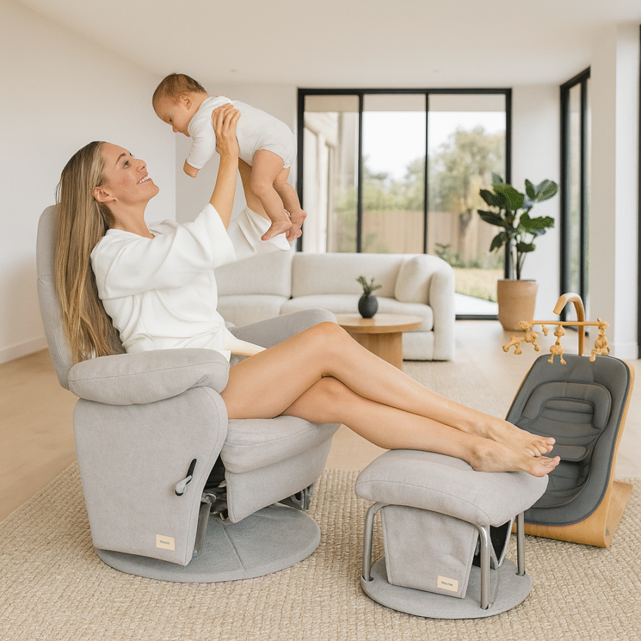 Vogue Feeding Glider Chair & Ottoman Steel Grey Fabric