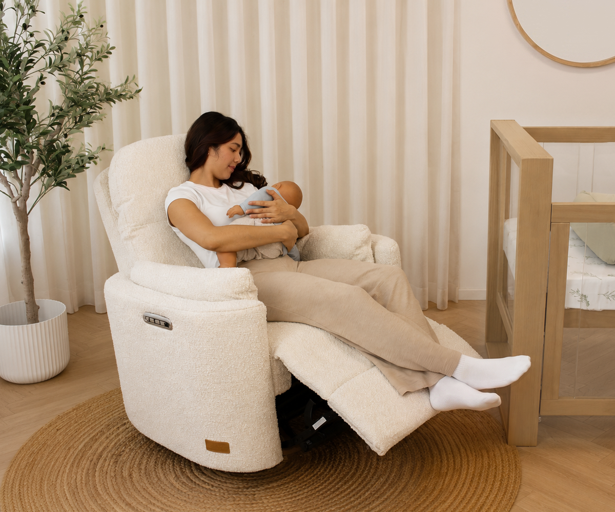 Firenza Electric Feeding and Recliner Glider Chair - Cream Boucle Limited Edition